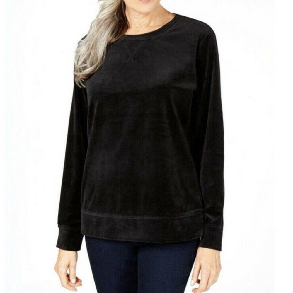 Karen Scott Velour Sweatshirt Black Size XL